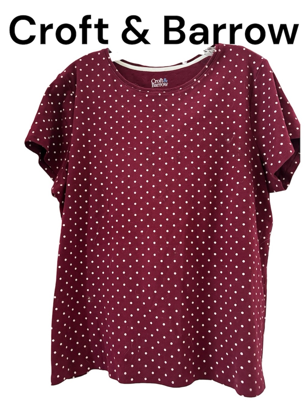 Croft & Barrow Women's Burgundy Polka Dot Short Sleeve Top XL